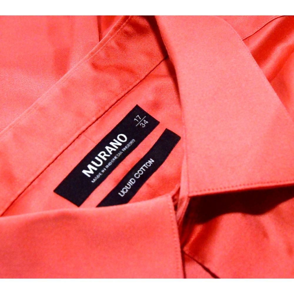 Murano Liquid Cotton Men's Vivid Coral Dress Shirt 17 Neck 34 Sleeve